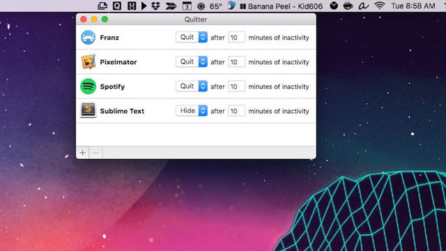 一定時間アクティブでないアプリを自動で非表示や停止にしてくれる『Quitter』