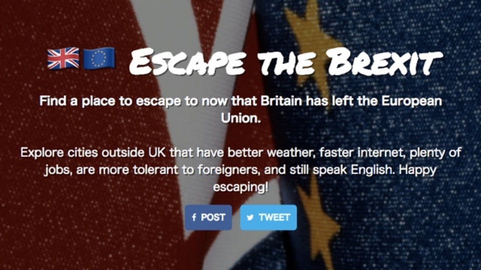 英国EU離脱を受けて英国民の移民先を提案してくれるサービス「Escape the Brexit」