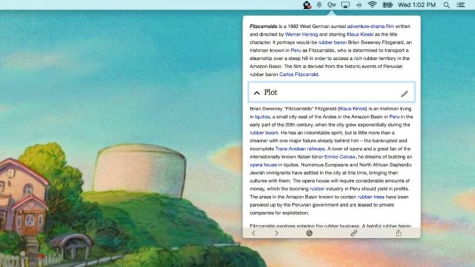 メニューバーから直接Wikipediaを検索・閲覧ができる『Qwiki』