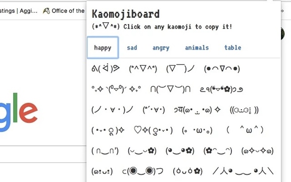 特殊な顔文字をコピペできる拡張機能「kaomojiBoard」