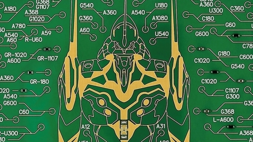 電子基板でアートを。約10万ラインで描かれたエヴァンゲリオン初号機の「ICカードケース」