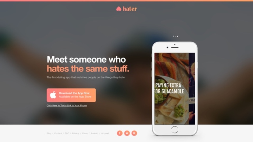 嫌いなことが共通している人を探せるアプリ「Hater」