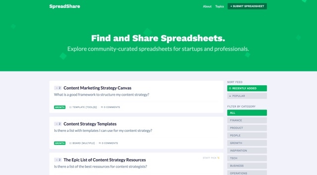 さまざまなジャンルのスプレッドシートが共有されているサイト「SpreadShare」