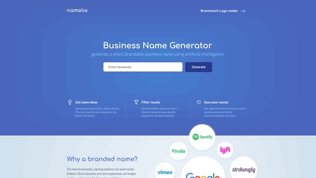 新しく始めるビジネスの名前を提案してくれるサイト「Namelix」