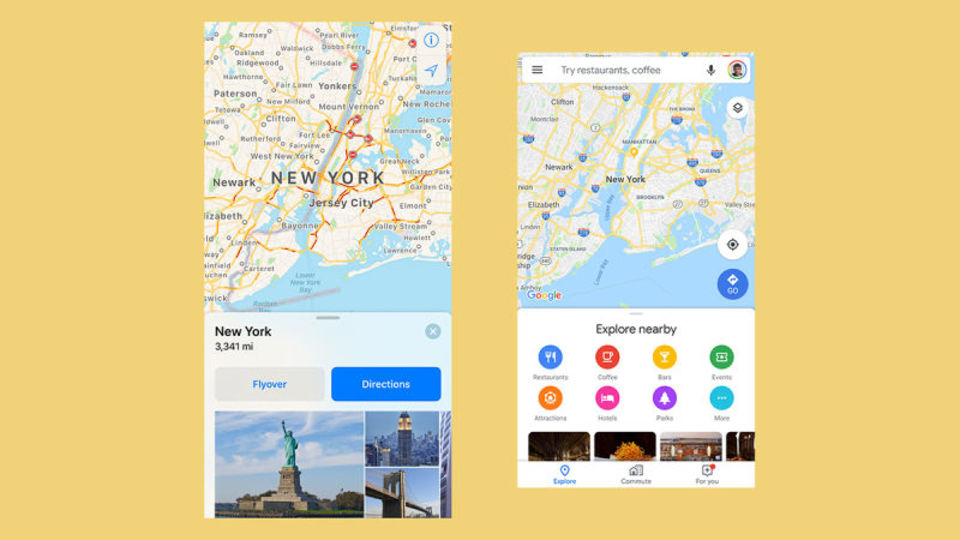 Appleの「マップ」(左)とGoogle Maps(右)