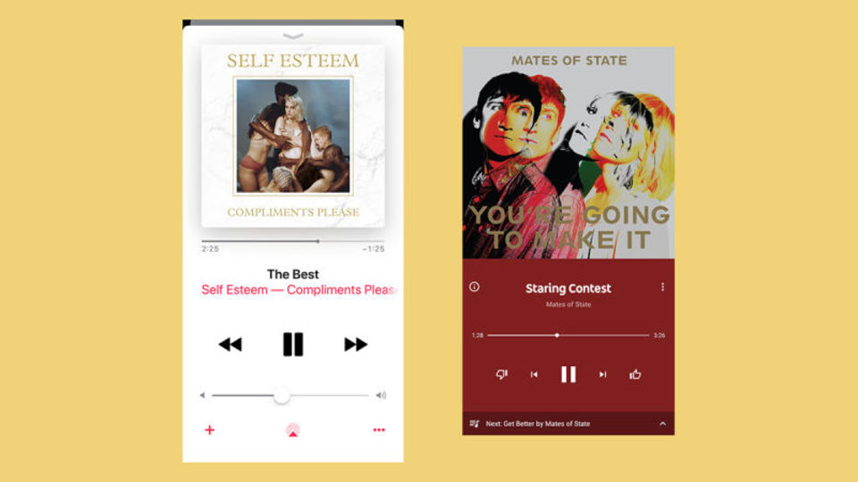 Appleの「ミュージック」(左)とYouTube Music(右)