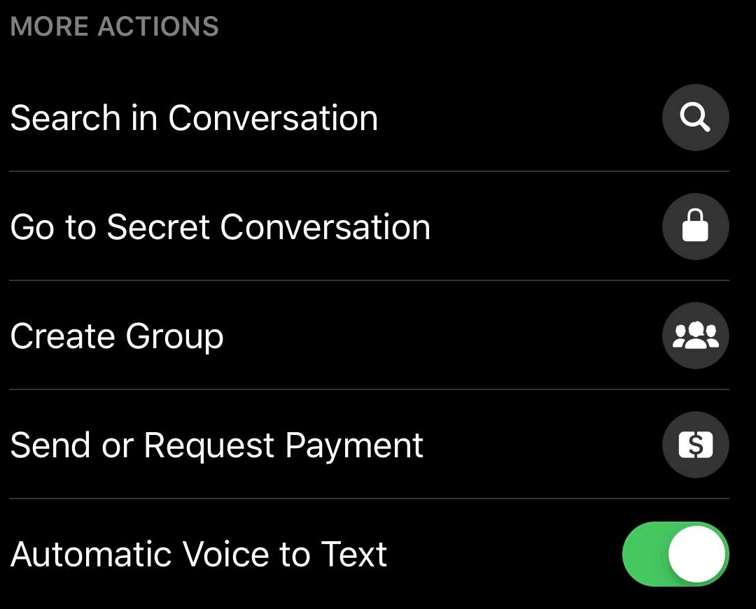 Messengerの設定画面のスクリーンショット