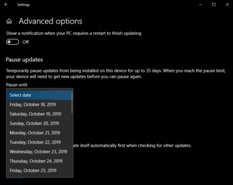 Windowsのアップデートの設定画面