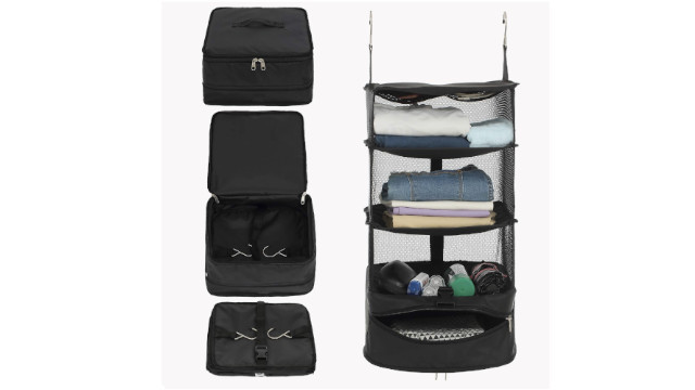 収納ポーチがそのまま収納棚に! 旅行やアウトドアでもコンパクトに持ち運べるよ〜