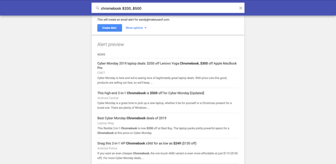 Googleアラートのオプション画面