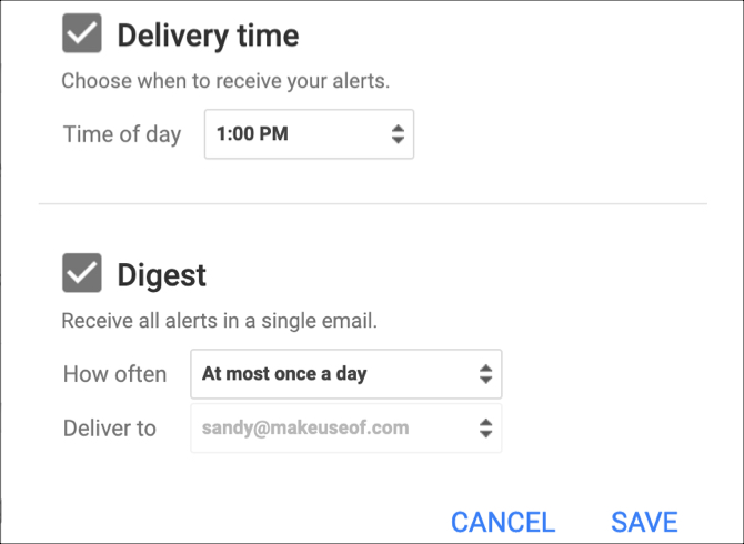Googleアラートの設定面