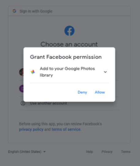 Facebookにアクセス許可をする確認画面