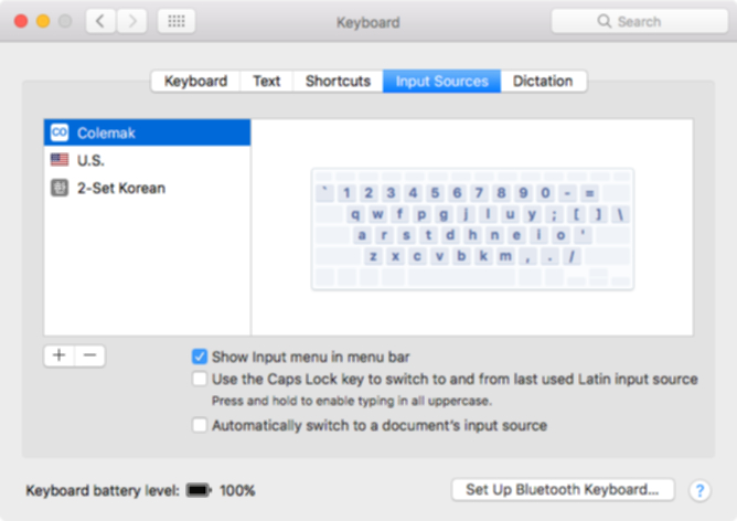 Macの入力ソースの設定画面