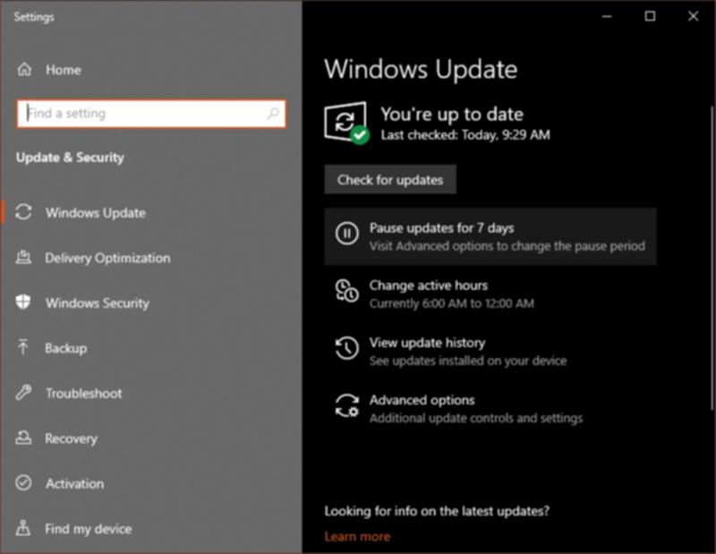 WindowsUpdateの画面
