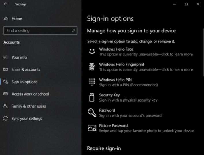 Windows Helloの設定画面