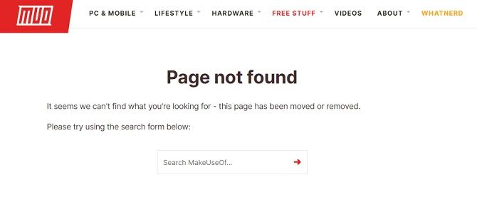 Page not foundが表示されているページ