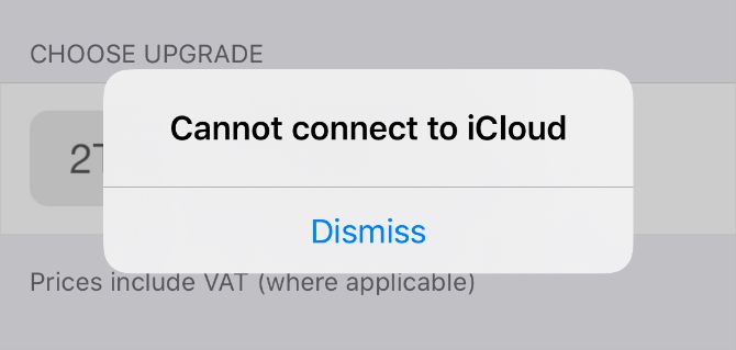 iCloudに接続できないエラー画面
