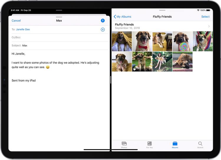 iPadのメールと写真の画面