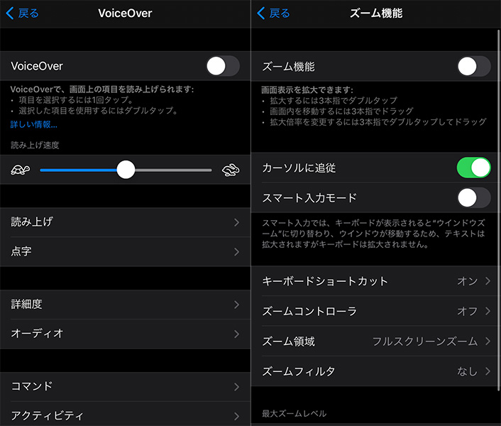 iPhoneアクセシビリティ設定