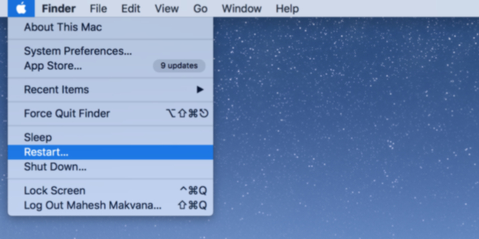macOSの再起動メニュー