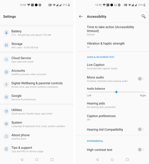 Androidの設定画面