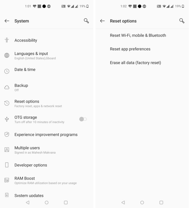 Androidの設定画面