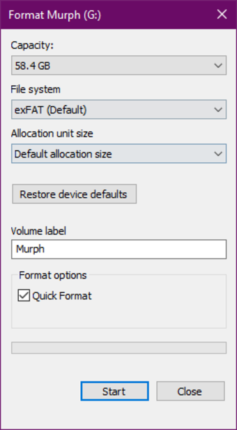 Windowの標準ツールでexFATとして再フォーマットする