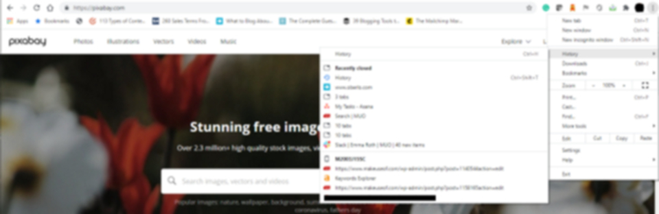 Chromeの履歴のメニュー
