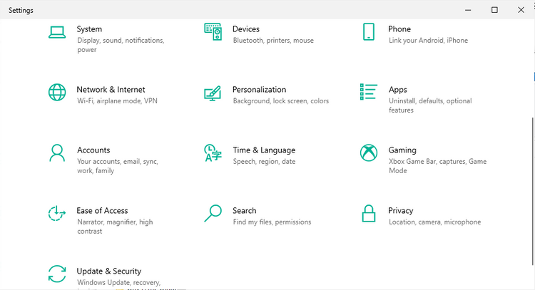 Windowsの設定画面