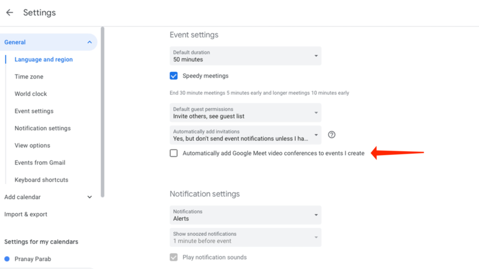 Google Meetの招待を自動的に追加(もしくは追加しない)
