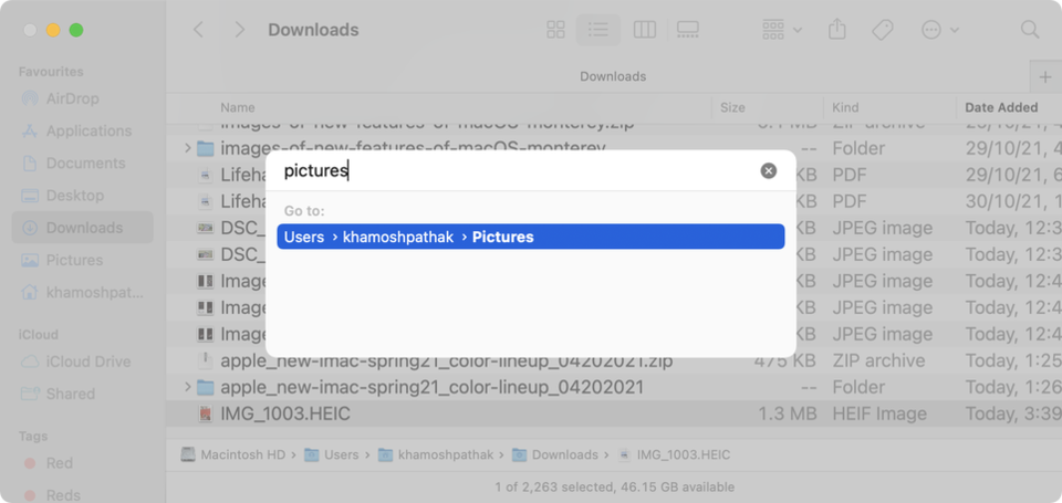 「Finder」の「フォルダへ移動」の機能向上