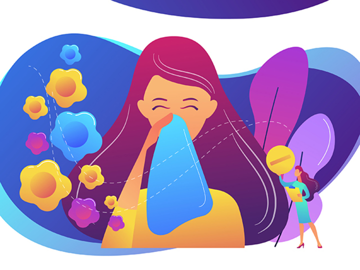 鼻をかむ女性のイラスト
