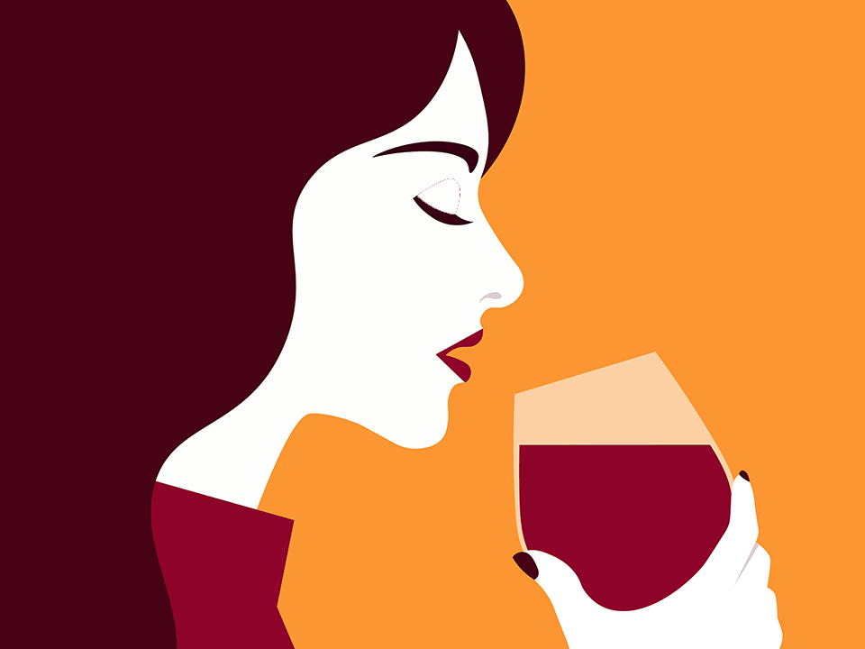 赤ワインを飲む女性