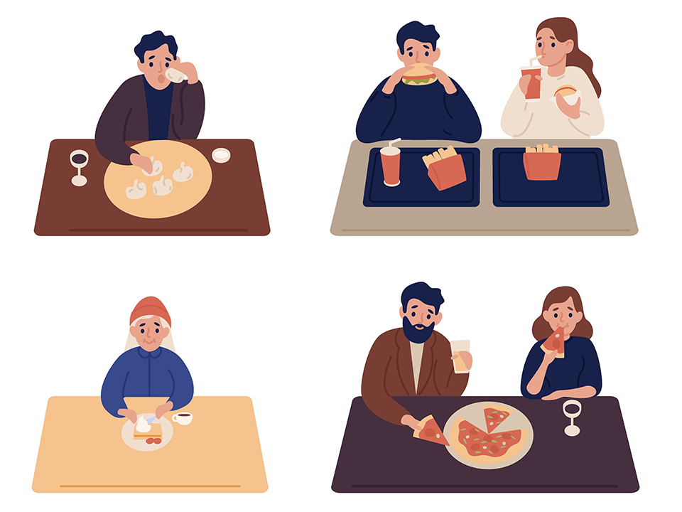 食事を摂る人々