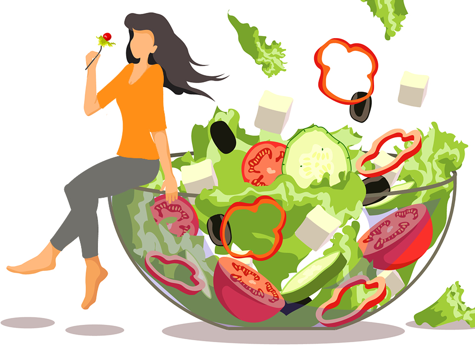 サラダを食べる女性