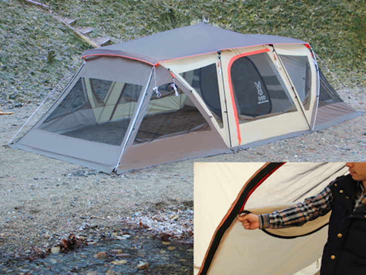 アウトドア初心者も5分で作れる、10人以上がくつろげるワンタッチテント ROOMIE（ルーミー）