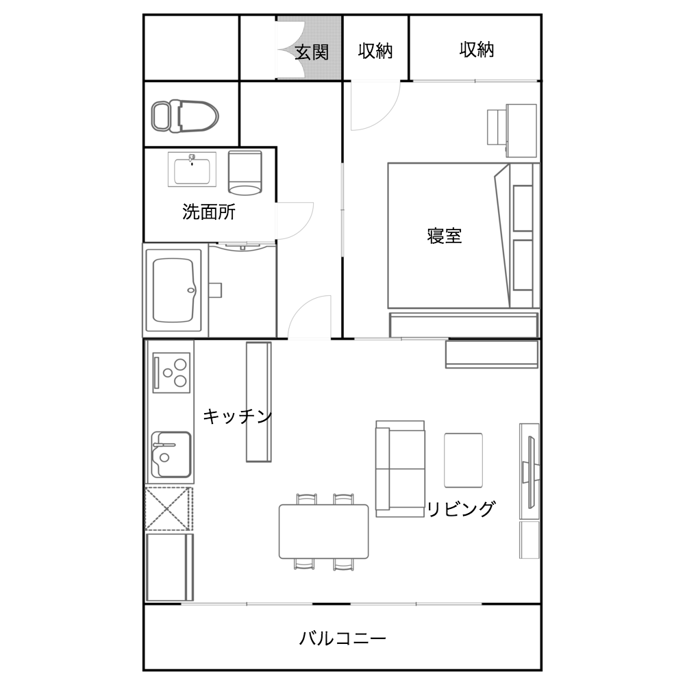神奈川県川崎市に住むカップルの1LDK賃貸マンションの部屋の間取り図