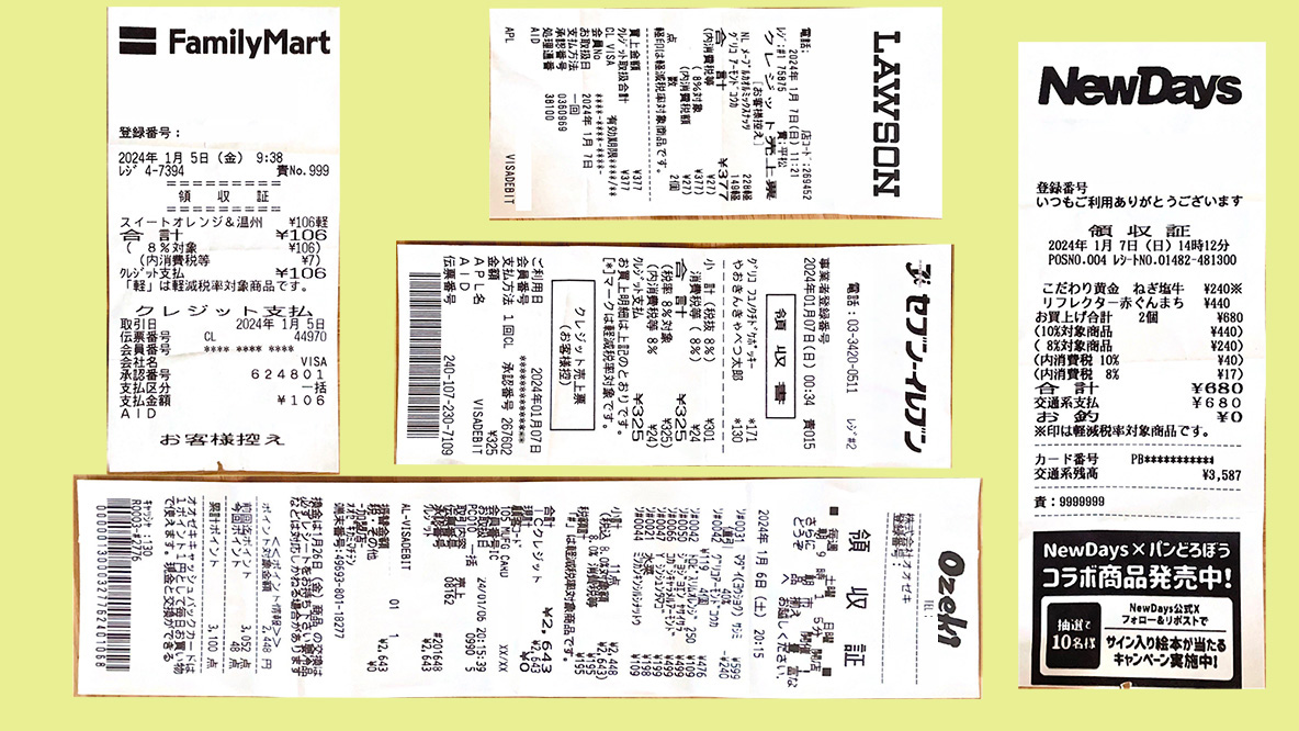 1週間分のレシート、見直してみた。想像以上にコンビニでの買い物が