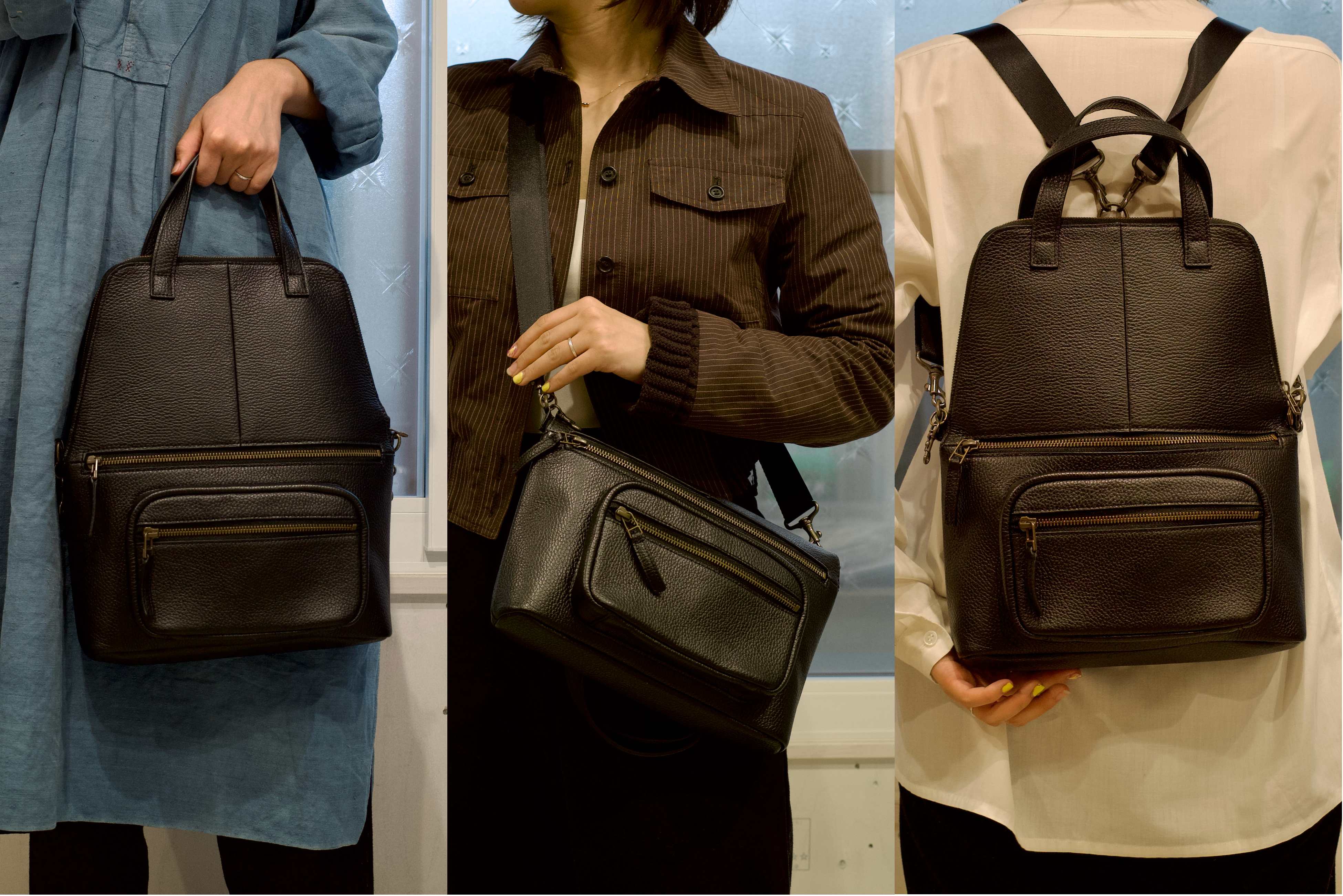 仕事の日も休日も使えるバッグが欲しい。それならこの「3WAYレザー