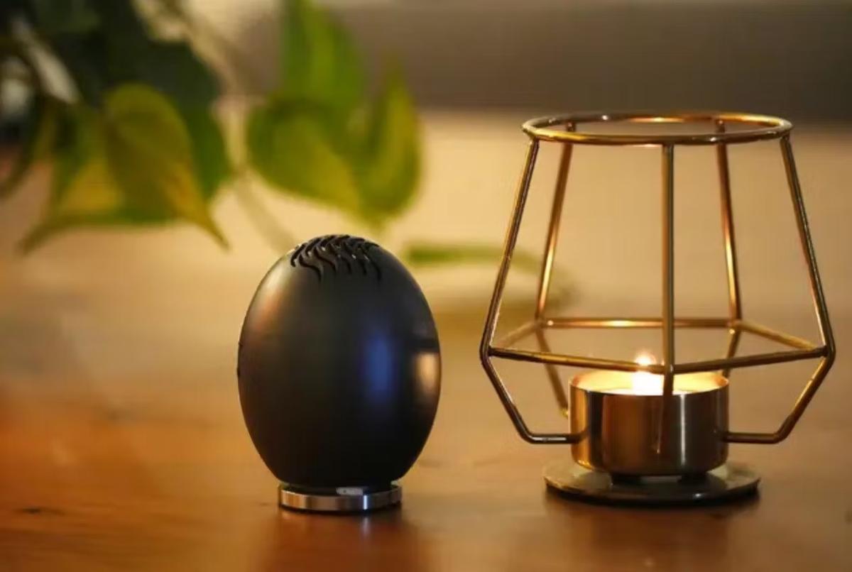 現代アート 黒メッシュデザイン 卵型金属香炉 高岡銅器 香炉 | 玉型孔雀