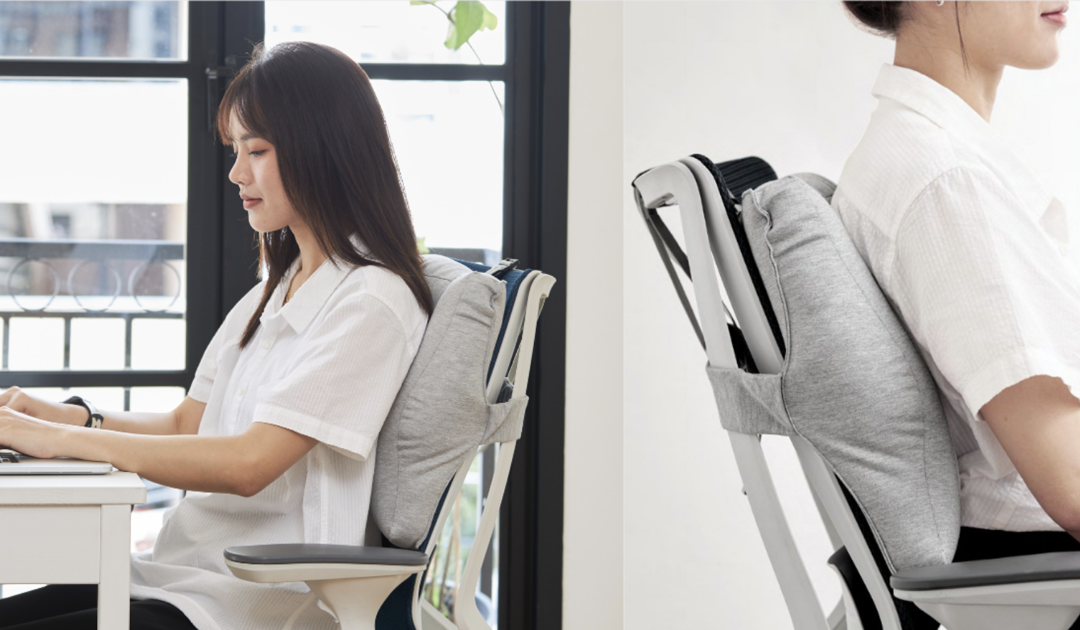 デスク作業の救世主。4D立体クッションをはさむだけで背筋や腰の姿勢を