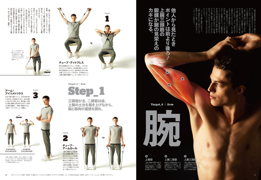 今号は3ステップで各部位を鍛えていく。ステップ1で土台を作り、ステップ2で動作範囲と強度を上げ、ステップ3でより立体的な3Dシェイプを完成させる。