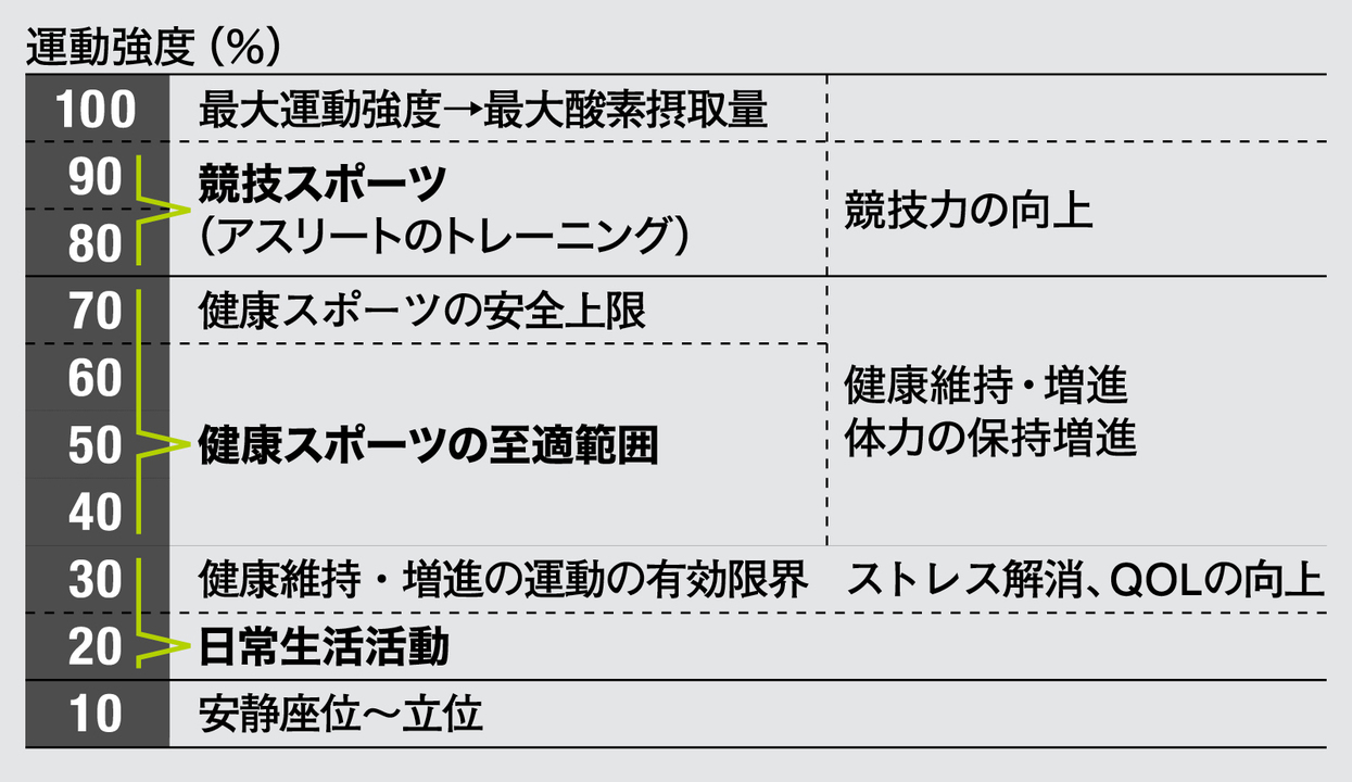 運動強度と運動効果の関係を示した図