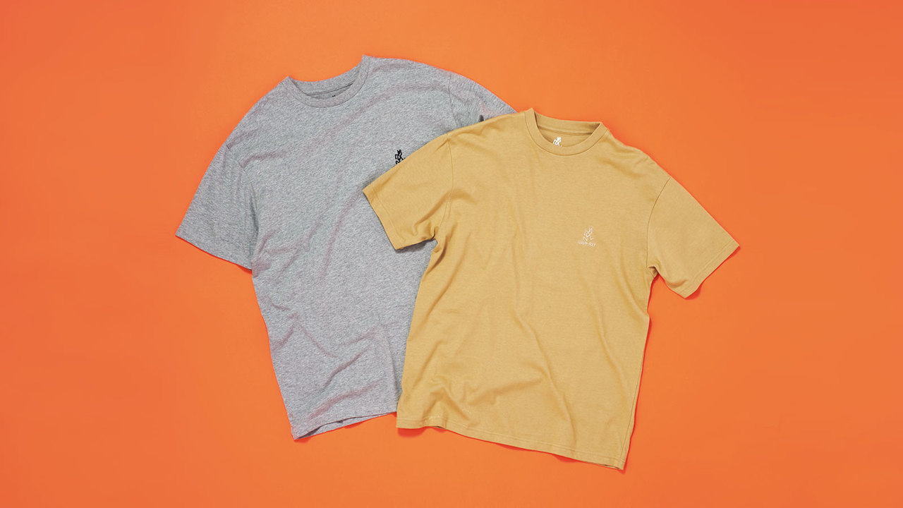 グラミチのアイコン、ランニングマンがバックに大きくプリントされたTシャツ