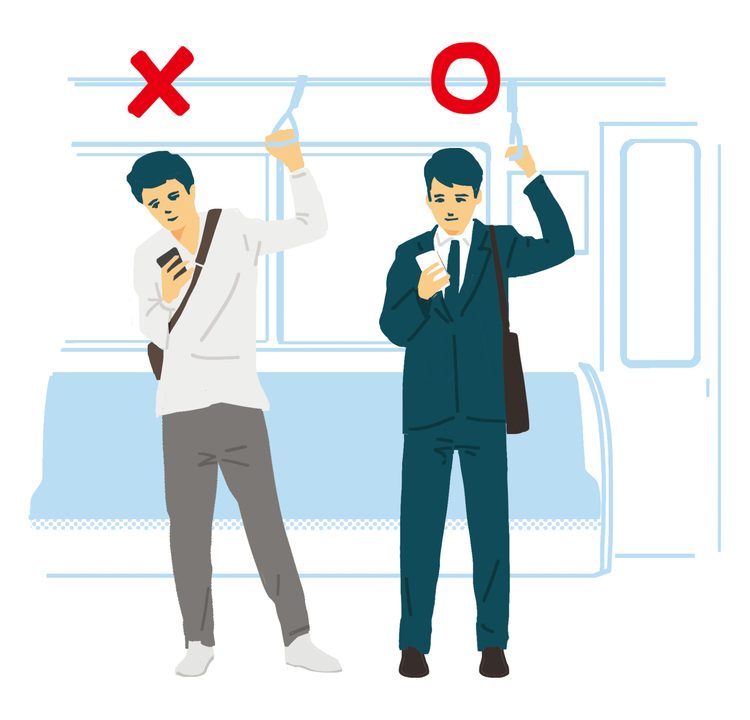 揺れる電車で立ちながらトレ