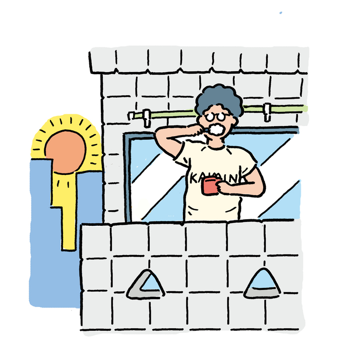 ベランダで朝日を浴びながら歯を磨く余裕を持つ。