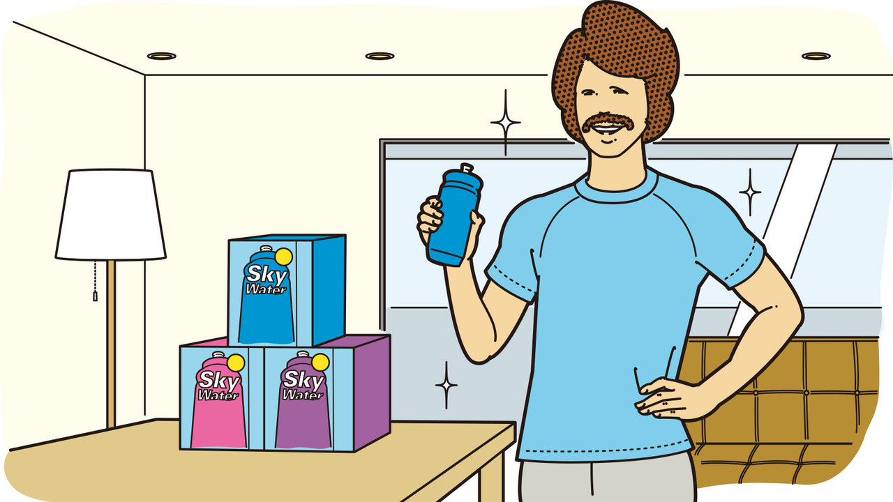 《スカイウォーター》を飲んでいる様子