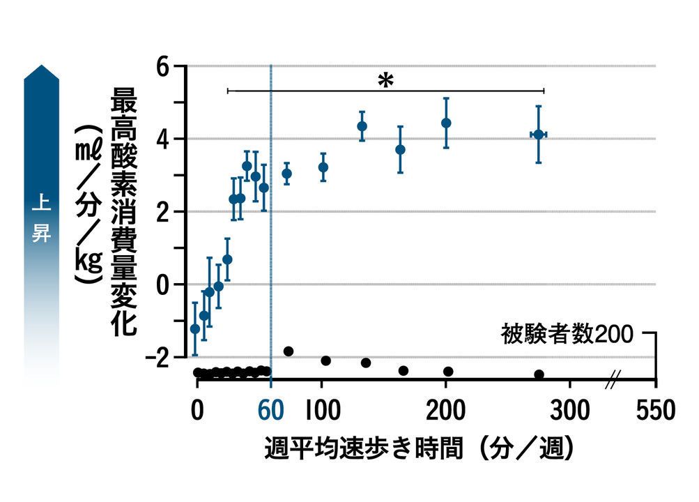 中高年者にインターバル速歩を5か月間実施した際のグラフ