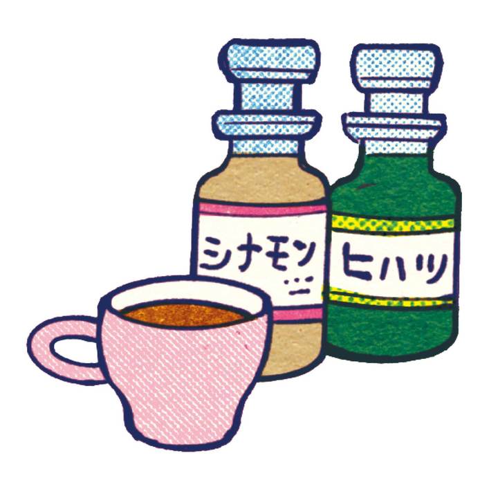 ルイボスティー、ヒハツ、シナモン入りの飲み物