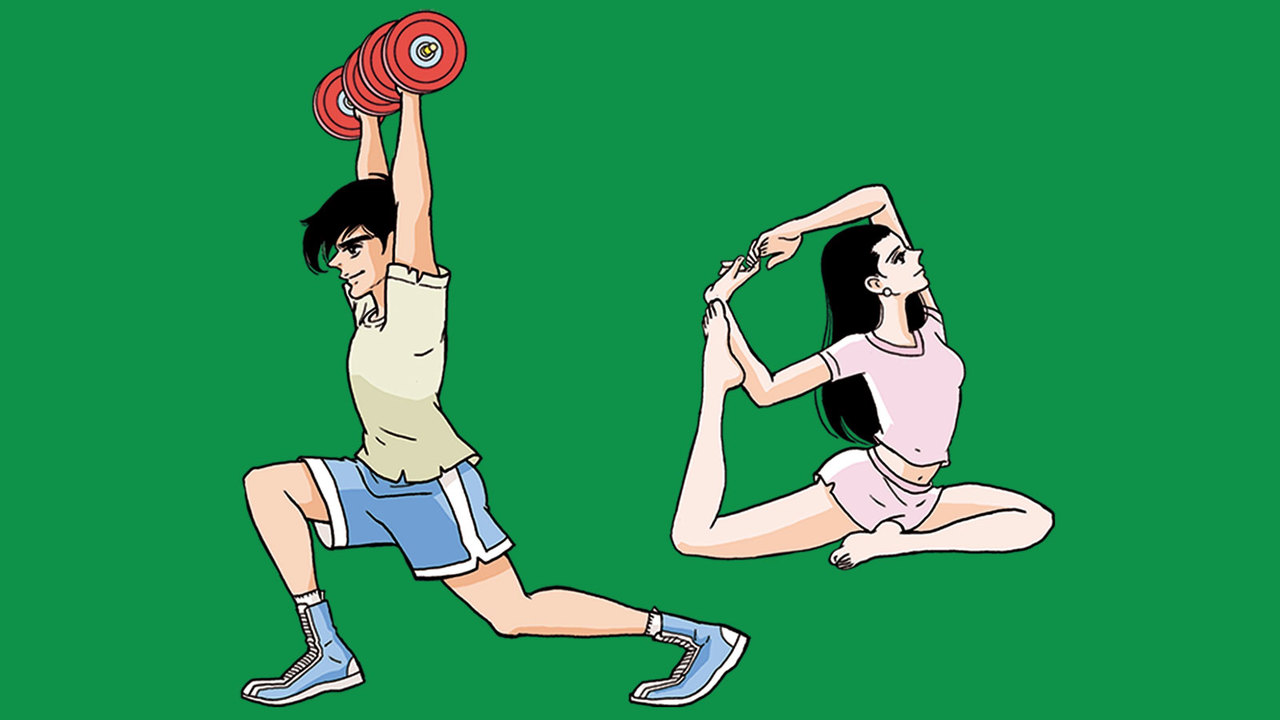 筋トレをする男性とヨガをする女性のイラスト